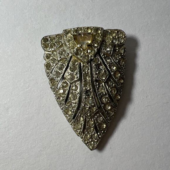 Vintage Silver Plated Art Deco Scarf Clip With Rhinestones - Picture 1 of 9